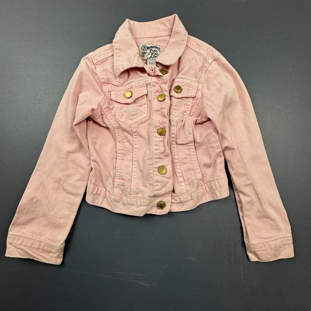 Zara Girls 5/6 Pink Denim Jacket Button Front Western Lightweight Casual Jeans